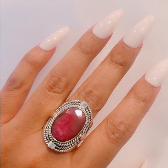 Custom Made Indian Ruby Pure Solid Sterling Silver Ring - Picture 8 of 8